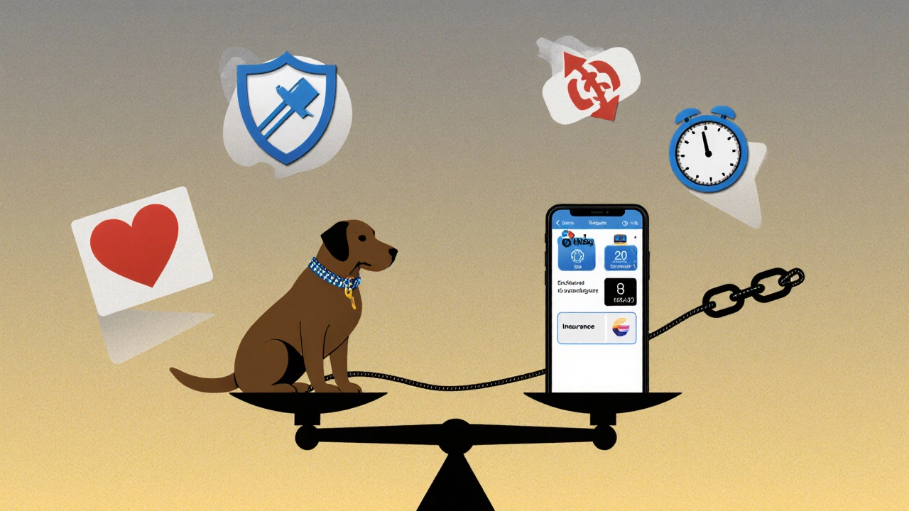 Symbolic scale balancing Rover’s professionalism against Wag’s hidden costs and stress.