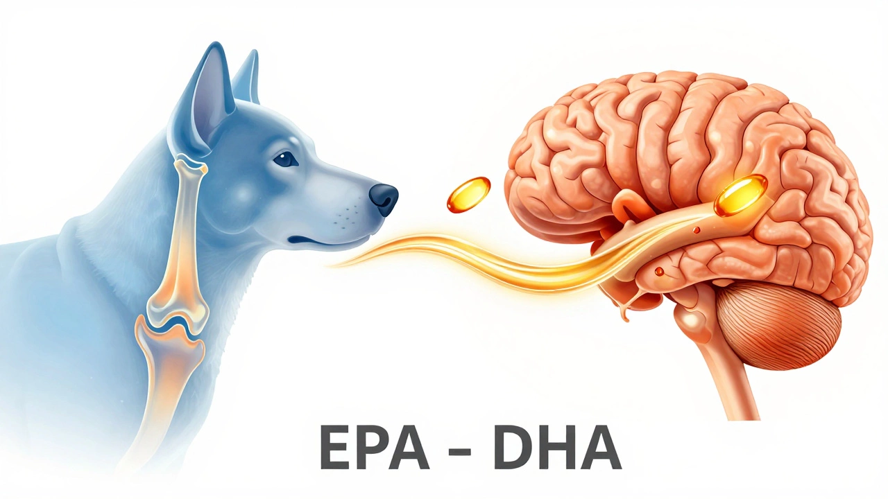 Illustration of EPA reducing joint inflammation and DHA supporting brain