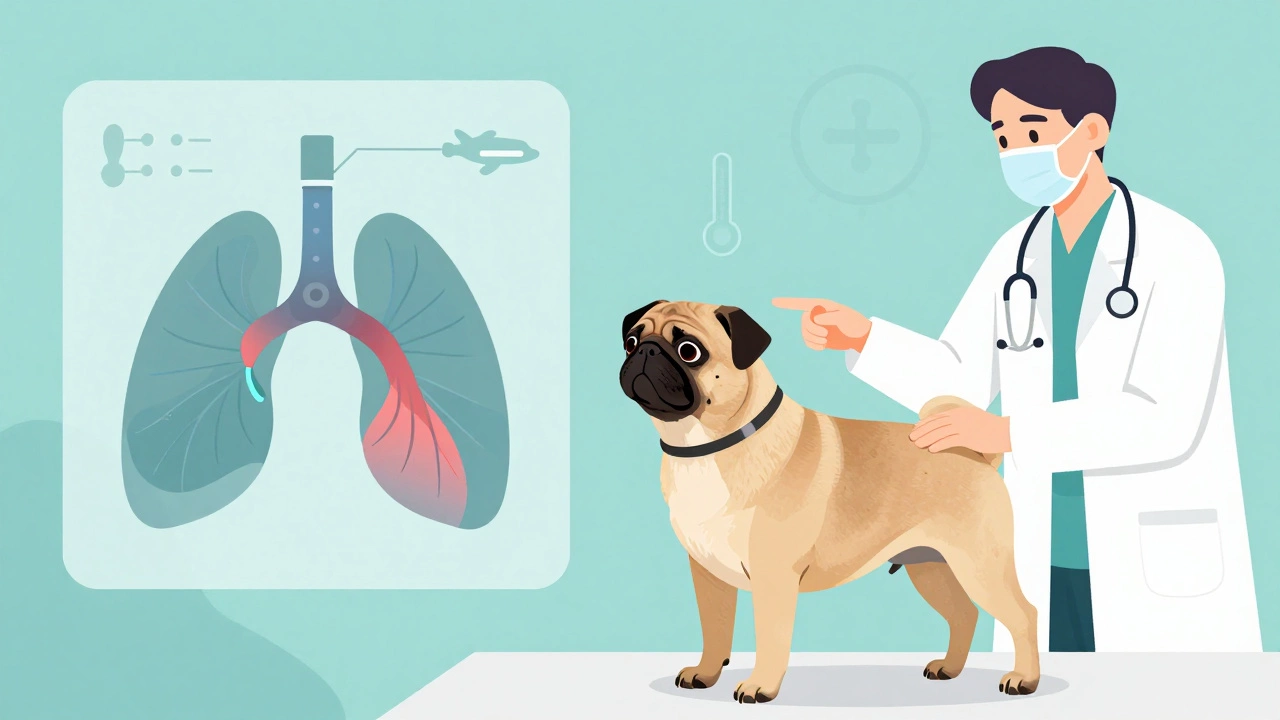 Vet explaining respiratory risks for flat-faced dogs during flight