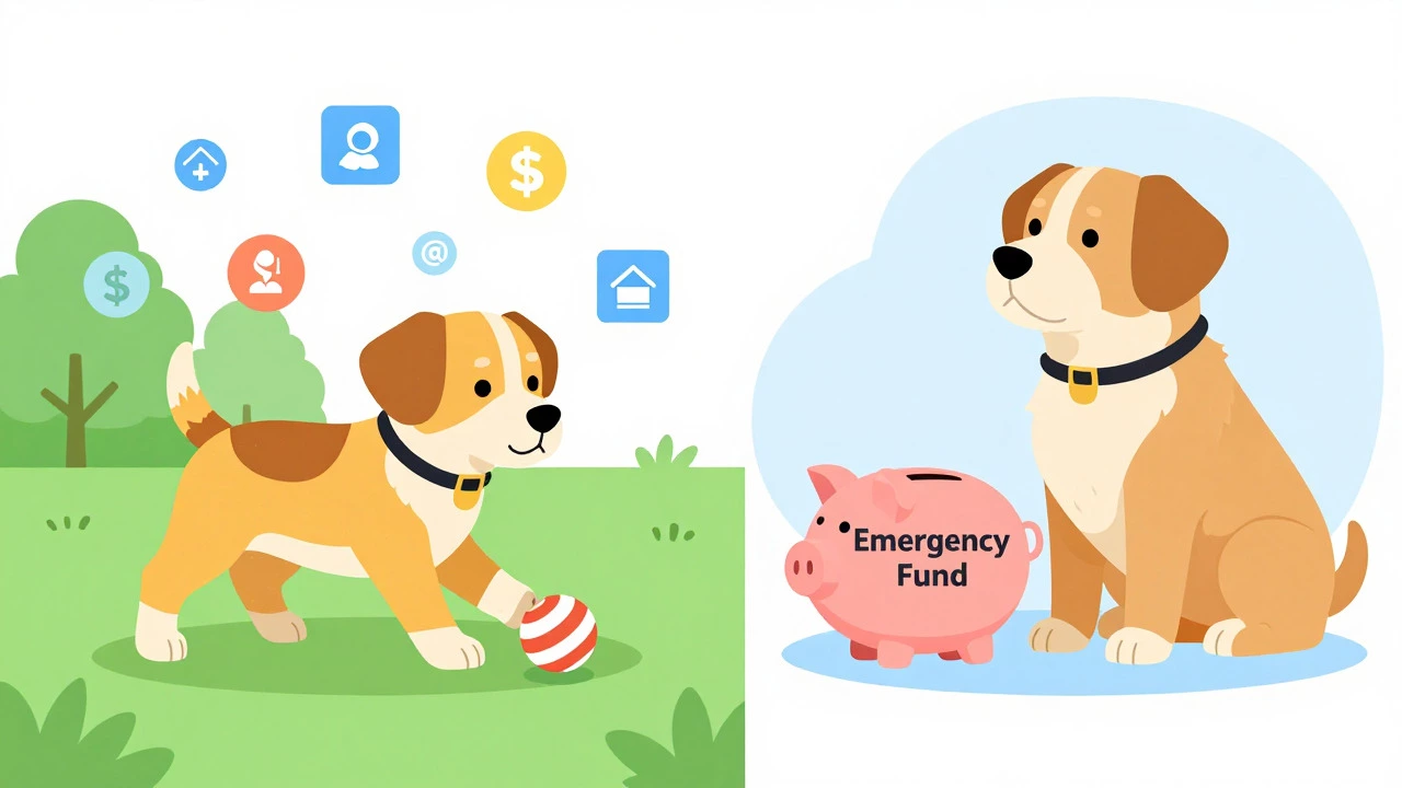 Split illustration comparing pet insurance vs savings
