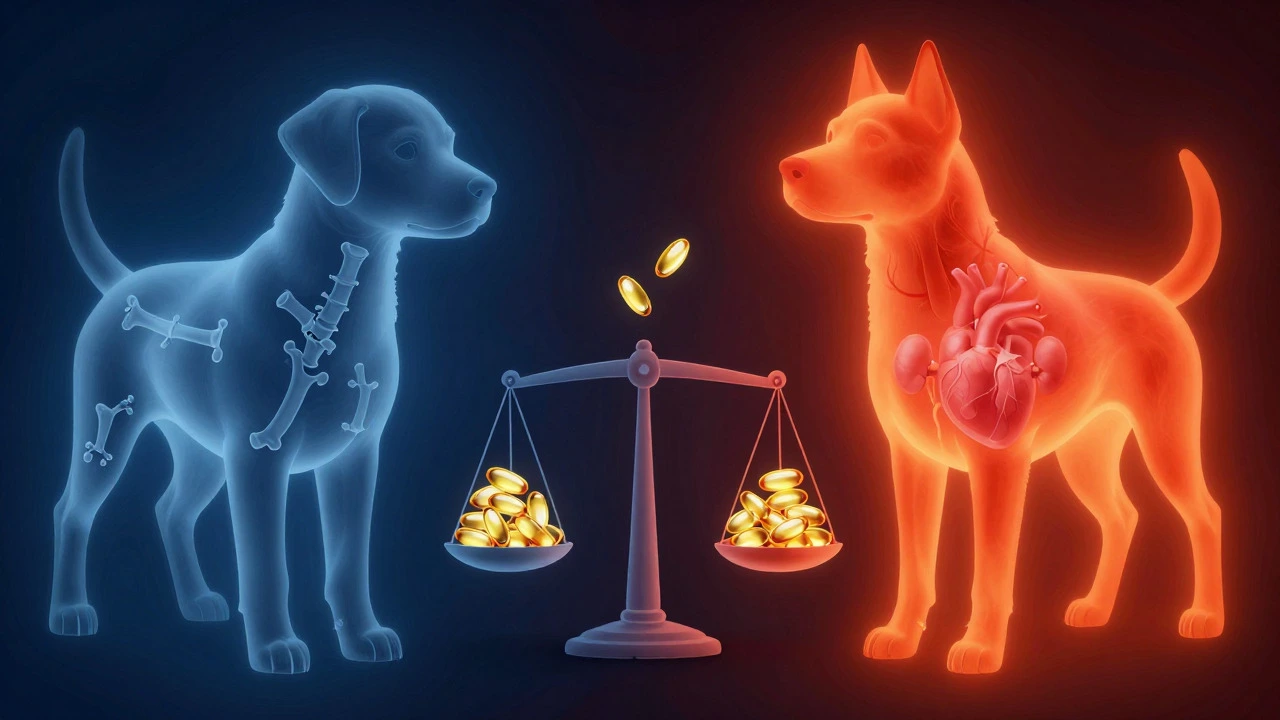 Artistic illustration contrasting bone weakness and organ stress from vitamin D imbalance